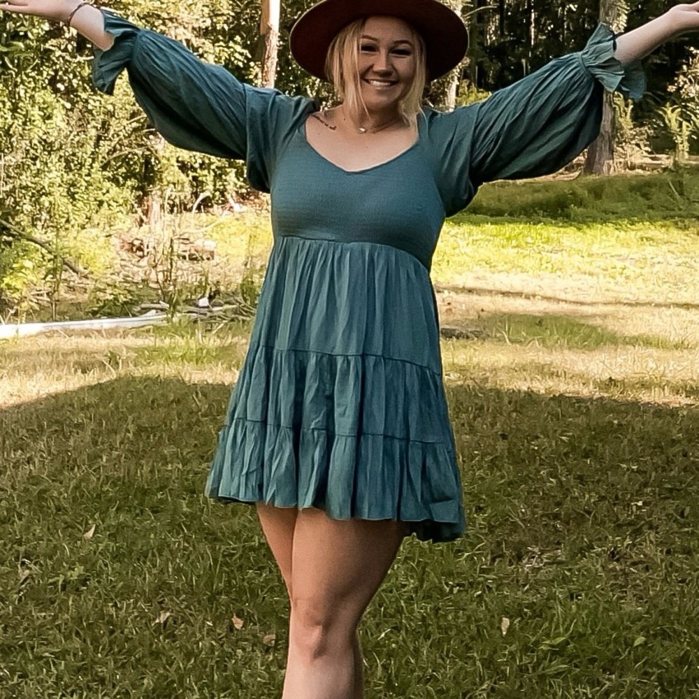 Teal Long Sleeve Dress